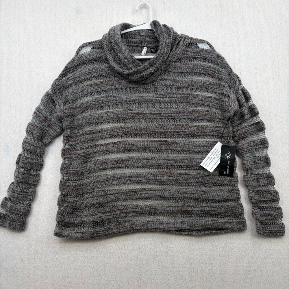 K'Bel Designs NY Smitten Cowl Neck Sweater Wool Mohair Metallic Grey XS NWT